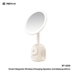 remax 新品智能磁吸無線充藍牙音箱美妝鏡化妝鏡網紅帶燈智能補光, RT-E210-磁吸無線充音箱美妝鏡, 米白色