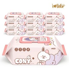 아이러브베베 라인프렌즈 드림에디션 레이온 100% 코니 77매 75g 10팩 캡형 아기물티슈, 10개