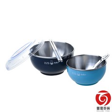 雷霆百貨 香醇2入組不鏽鋼隔熱碗附湯匙筷子上蓋學童組-國小國中必備, 1個