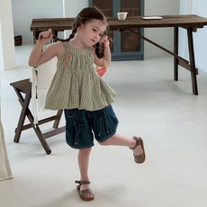 아이아이KC 올리브체크벌룬블라우스<br><그린><br>*90~130*