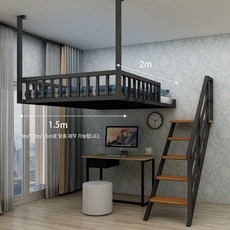 철제 벙커침대 원룸 이층 프레임 기숙사 2층 어른 책상, 1200mm x 2000mm, C형 블랙