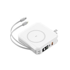 15000mA行動電源 自帶線行充 行動電源 快充 口袋充 充電寶 行動充 快充 隨充 磁吸無線充電 BSMI, 皓月白【7合1功能】,10000mA 自帶充電線, 白色, 10000mA