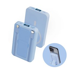아우스힐 15W 무선충전 PD22.5W QC3.0 고속충전 일체형 맥세이프 호환 보조배터리 10000mAh, 블루