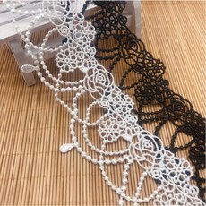 2 야드 레이스 바느질 트림 드레스 액세서리 DIY 스커트 장식 폴리에스터 수용성 자수 와이드, [01] Black, 1개