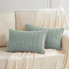 Fancy Homi 세이지 그린 요추 장식 장식용 쿠션 커버 40x60cm(16x24인치) 거실 소파 침대 소파용 소박한 농가 보헤미안 홈 데코 부드러운 스트라이프 코듀로