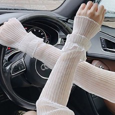 여성 팔 자외선 차단 토시 주름 셔링 레이스 장식 운전 사무 작업 긴팔 보온, 1개, 상세페이지 참조