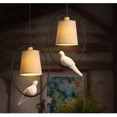 華燈惠 現代簡約樹脂小鳥吊燈 LED布藝燈罩 餐廳客廳咖啡廳裝飾燈具 直徑25公分 高38公分