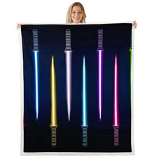 다채로운 광선검 침대 담요 가볍고 부드럽고 아늑한 럭셔리 네온 플리스 소파 침실 사무실 여행 사계절용(트윈 152.4cm x 203.2cm(60 80인치)) Homewish 1