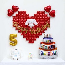 [파티랑]빅하트 캐릭터가랜드생일풍선세트 풍선펌프포함, 32-5)시나모롤 빅하트케익풍선세트 숫자 5, 1세트