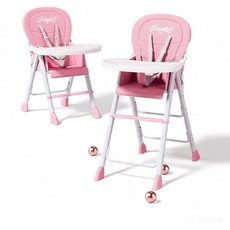 접이식 아기 식탁의자 베이비 유아 하이체어 업소용 블루+쿠션+더블접시, 핑크+쿠션+더블접시