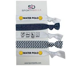 [ 1276155 ] 워터 폴로 헤어 타이 세트 - \"먹고 자고 반복\" 및 볼 디자인이 있는 주름 없는 탄성 포니테일 홀더 6개 쉐브론 블랙 글리터 화이트 밴드 여아 또는
