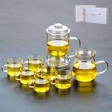 全自動茶壺 懶人泡茶壺 全自動泡茶器 耐高溫玻璃泡茶壺 家用茶壺 茶水分離 泡茶神器 茶具组 沖泡壺, 壺+玉雅公杯+6杯【禮盒裝】, 1個