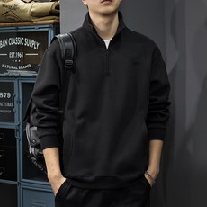 美式復古衛衣 寬鬆立領套頭衫 學院風長袖POLO衫 半拉鍊運動上衣 秋冬內搭