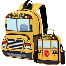 키즈 백팩 남아용 유치원 학교 버스 책가방 3D 어린이집 가방 단열 도시락 포함 옐로우 레드 M 모던.114441