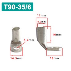 직각 케이블 터미널 커넥터 구리 주석 도금 압착 단자, T90-35-6, 1개