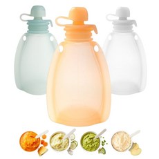 다다란 실리콘 유아식 이유식 퓨레 스무디 밀폐 냉장 냉동 모유 보관백 세트, 1세트, 오렌지,민트,화이트, 120ml