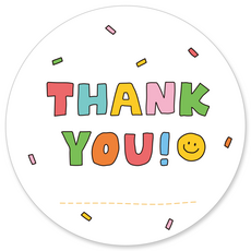 [꼬모멜로소] 땡큐 스티커 원형 55mm 선물 포장 답례 생일 축하 감사 데코스티커, 50개, 땡큐-스마일
