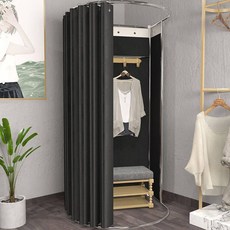 이동식 피팅룸 트랙 탈의실 도어 커텐 커튼 의류 선반 심플 매장 스톨, 2. 블랙 암막천+스틸 선반