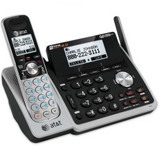 ATT TL88102 DECT 6.0 2라인 확장형 무선 전화기응답 시스템 및 듀얼 발신자 ID통화 대기 핸드셋 1대 실버블랙, 1 Handset