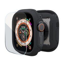 elkson Apple Watch Ultra 1-3代 49mm軍規防摔保護殼 9H鋼化膜套組, 神秘黑, 1個