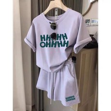 夏季休閒新款運動跑步套裝女寬鬆洋氣減齡短袖短褲年輕時尚兩件套 副廠商品