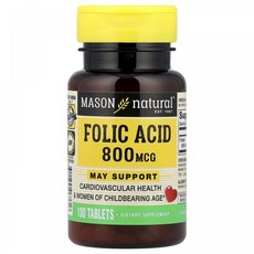 메이슨 내추럴 엽산 800 mcg 100 타블렛, 메이슨 내추럴, 엽산, 800 mcg, 100 타블렛