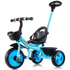 DFMEI 兒童三輪車1-3-6歲女寶寶男孩腳踏車幼兒小孩推車自行車旋轉座椅, 1個, 大S二合一發泡藍色-行家選超級哇噢工廠-:如圖