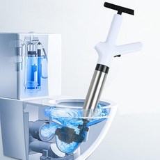 Shipshape 욕실 좌변기 소통 변기뚫어뻥 고압 스테인리스 스틸 소재 변기청소기 하수도 뚫기 도구 화장실 변기뚫기 압력표시, 화이트