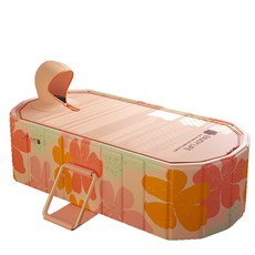 免安裝加高摺疊泡澡桶，加長加大空間，環保材質，雙排水孔設計, 1.5米花間粉（保溫蓋款）, 1個