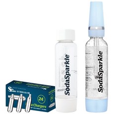 SodaSparkle 隨行氣泡水機，輕巧便攜，可打果汁、咖啡、茶和酒飲，贈24入鋼瓶 1L氣泡瓶, 珍珠藍, 詳見包裝