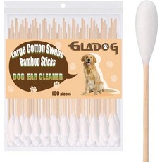 강아지 귀 청소 이어클리너 세정 케어 GLADOG 6인치 전문가용 대형 반려견용 면봉 나무 손잡이가 달린 특수 설계된 큰 수단 안전, L, L