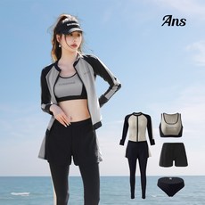 ANS 새로운 원단 부드럽고 가벼운 여성 비치웨어 수영복 레깅스 반바지 이너 브라탑 긴팔 래쉬가드 5종 풀세트 520