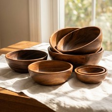 13~31.7cm 아카시아 우드 샐러드 볼 시리얼 그릭 요거트 포케 비빔밥 쌈채소 그릇 보울, 1개, 13cm