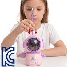 마태온 안심뽀짝 우주인 자동 연필깎이 USB+건전지 겸용 심두께조절, 1개, 솜사탕핑크