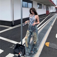 Yellwel 여성용 여름용 슬림핏 하이웨이스트 보이프렌드 스타일 청바지 DJP