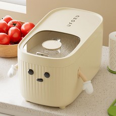 米桶 儲米桶 米缸15KG大容量 密封防潮米罐 寵物飼料桶, 奶油白/10斤裝,常規收納款【加厚/送量杯】, 1個