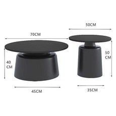 椿嶼 奶油風公寓茶幾 客廳家用小戶型簡約網紅鐵藝圓形馬提尼民宿組茶幾, 啞黑+啞黑（大黑麪-小黑麪）