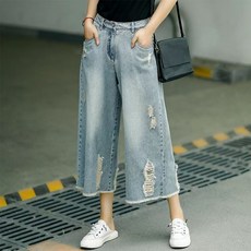 1/1+1여성 여름 7부 청바지 스트레이트 청바지