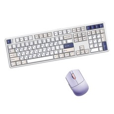 한성컴퓨터 유무선 저소음 기계식 키보드 마우스 세트, 일반형, 오션화이트 + 퍼플하트, GK798PRO 브라운슈가토독 35g + M5 Nano