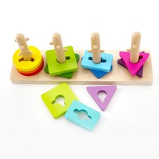 어린이집 도형쌓기 색분류놀이 원목교구 장난감 추상능력 IQ발달 컬러블록 유아완구, 1개