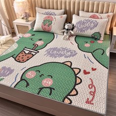 卡通乳膠涼蓆三件套 學生宿舍空調軟席子, 一家三口,90x200cm【乳膠涼蓆+枕套一隻】