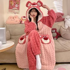 【 臺灣\齣貨 】珊瑚絨睡衣女 鞦鼕季加厚保暖 長款睡袍 網紅可愛卡通 浴袍 傢居服套裝【秦小姐精品店】