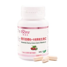 【iSSana 愛善那】西印度櫻桃+卡姆果維生素C純素膠囊, 1個, 1瓶30顆, 30顆