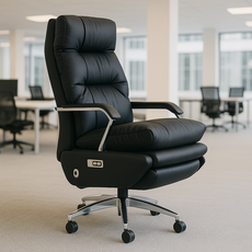 DESKFLOW 풀옵션 전동 리클라이너 중역 사무용 의자, 나이트블랙