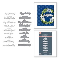 Spellbinders Birthday Wishes Sentiments Betterpress and Die 세트 금속, Spellbinders Birthday Wishes S