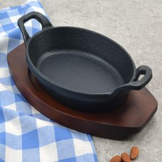 목판받침 스테이크프라이팬 무쇠주물프라이팬, 목판 소