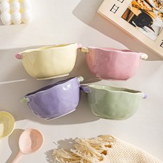 Keyiyijia 세라믹 컬러 배색 도트 포인트 양수 공기 11.4cm, 옐로, 핑크, 퍼플, 그린, 1세트, 4개입