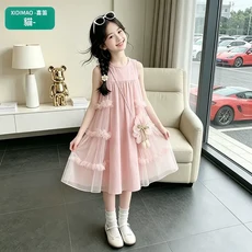 XIDIMAO 女童夏季網紗公主連衣裙 粉色 送揹包
