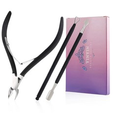 큐티클 푸셔와 커터가 있는 YINYIN 트리머 전문 스테인리스 스틸 니퍼 커터 클 리무버 손톱과 발톱을 위한 페디큐어 매니큐어 도구 슬리버, Black