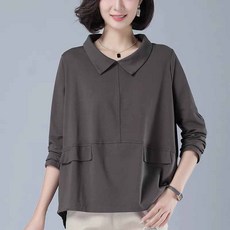 AOKADA 여성 루즈핏 카라 긴팔 순면 티셔츠 폴로티